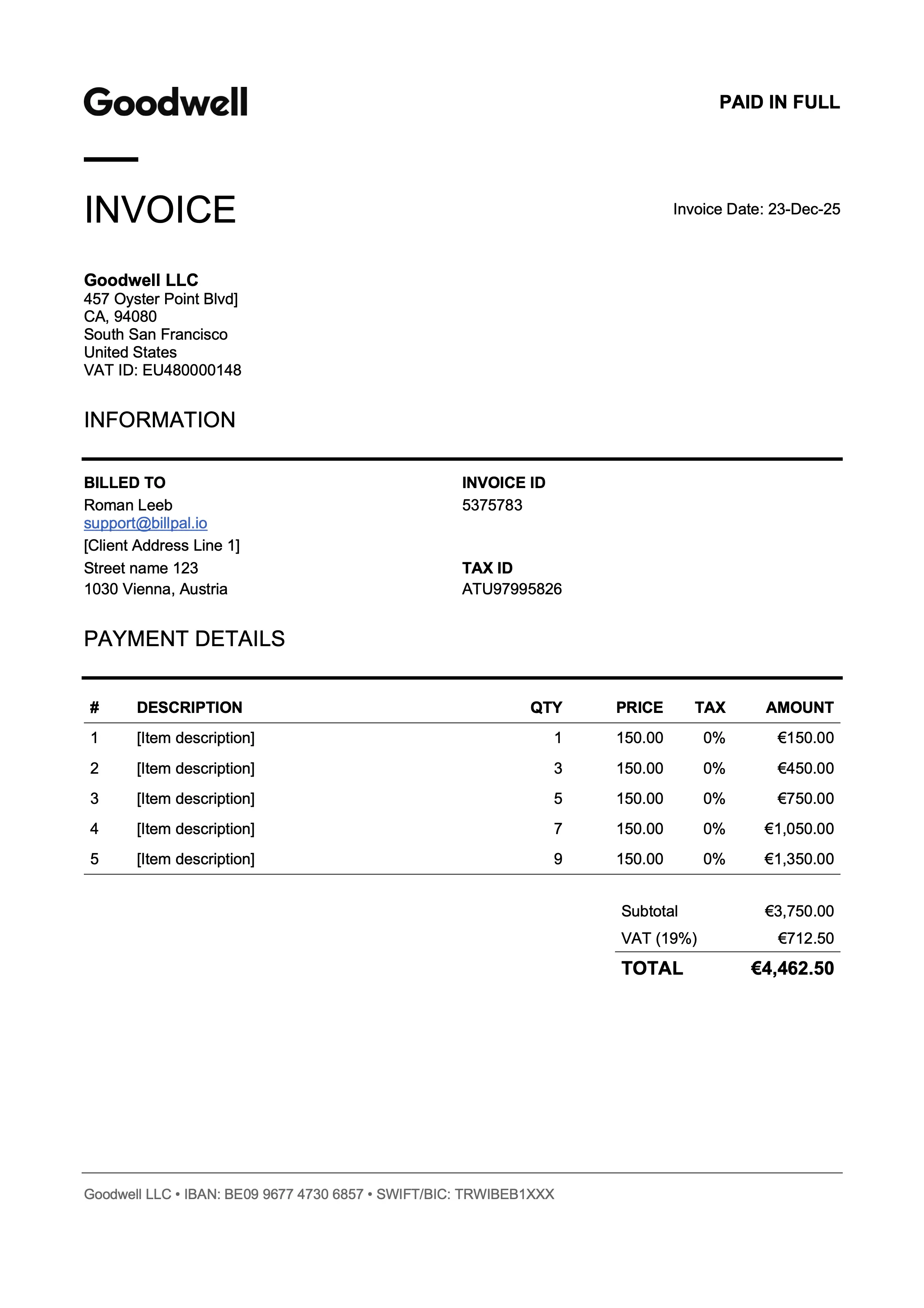 Bauhaus Special invoice template for Google Docs preview