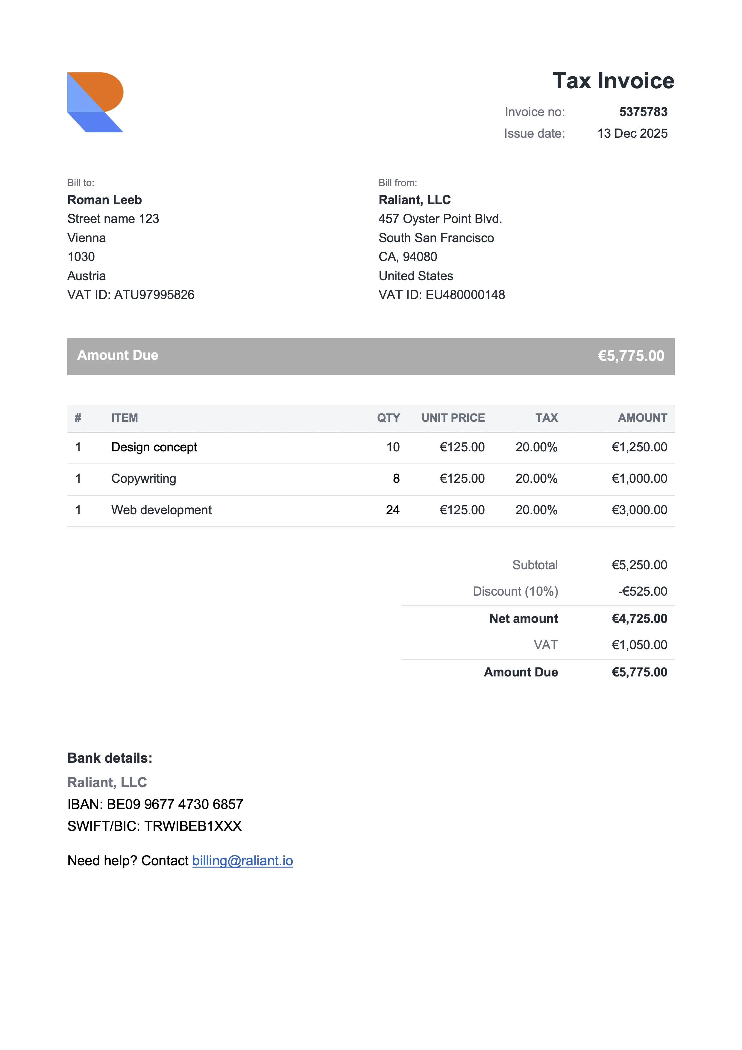 Compact Gray invoice template for Google Docs preview