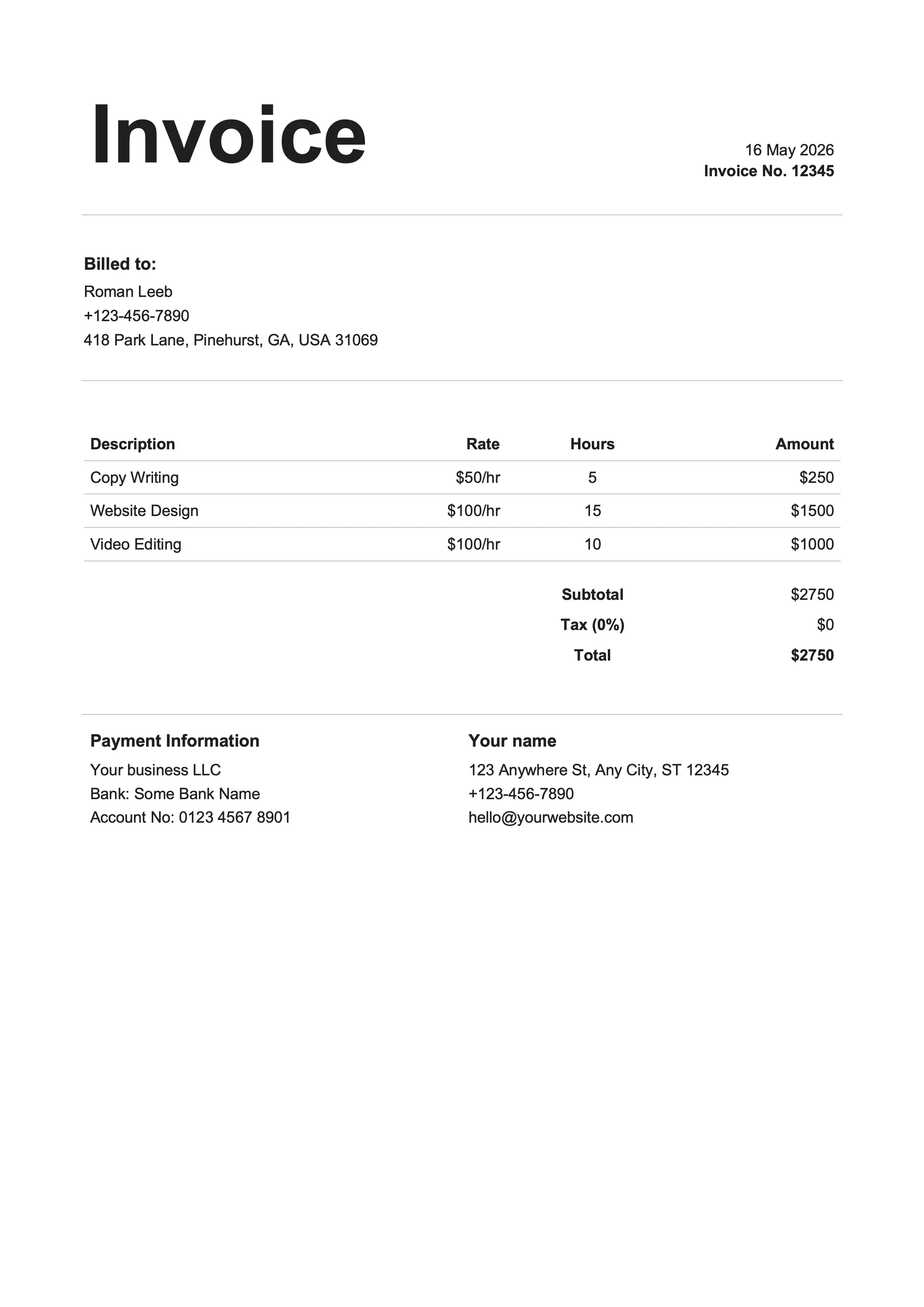 Modern Boutique invoice template for Google Docs preview