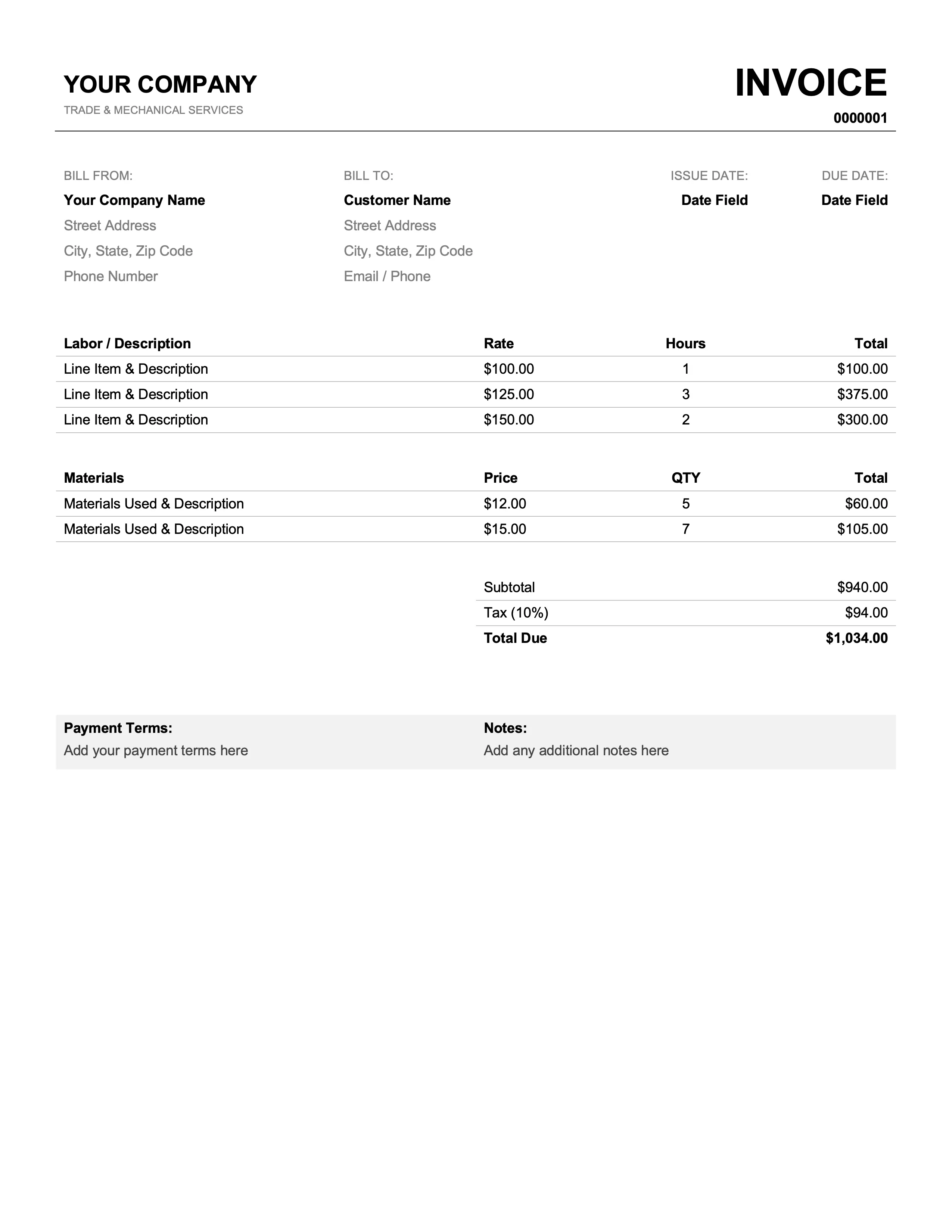 Two Tables invoice template for Google Docs preview
