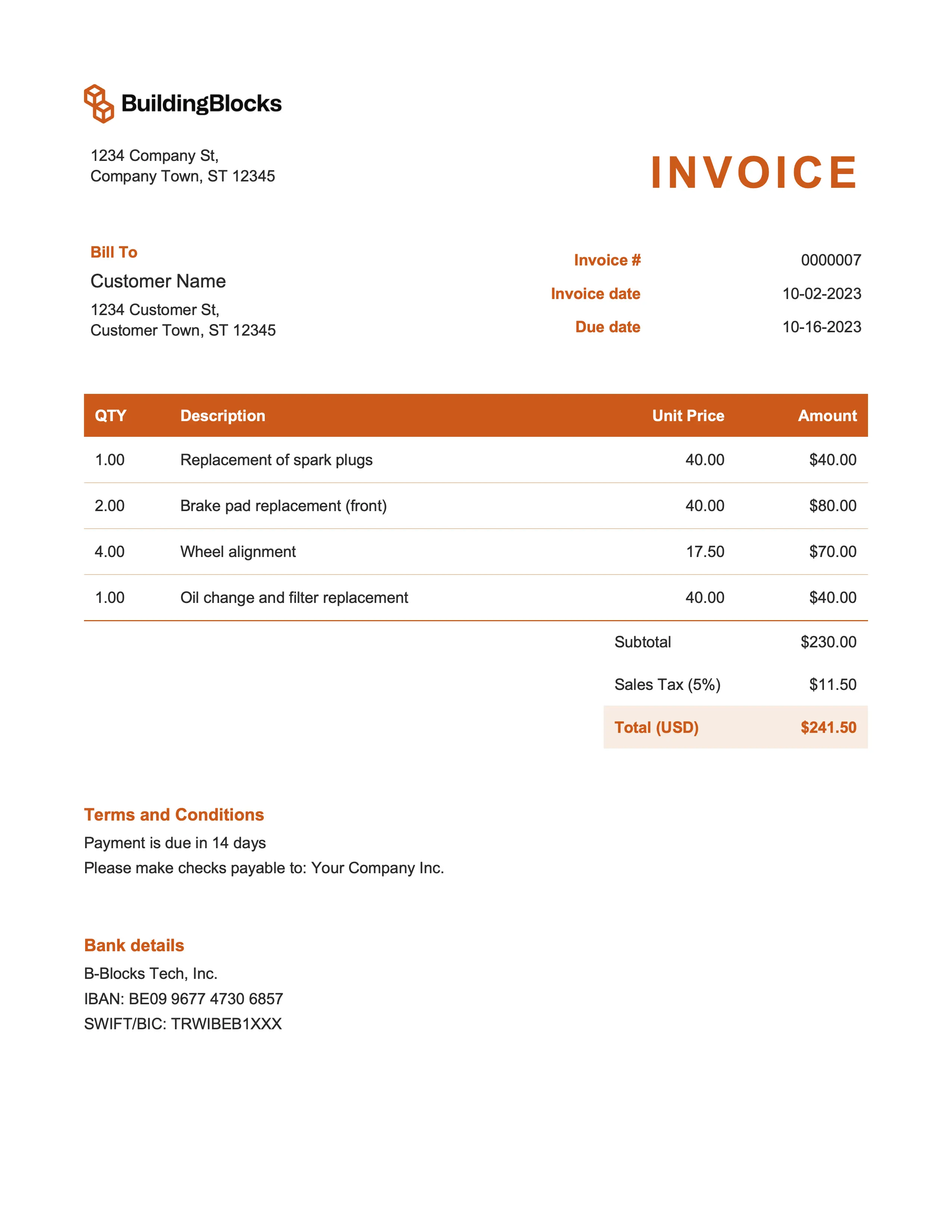 Vibrant Base invoice template for Google Docs preview
